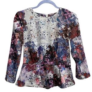 H&M Abstract Floral‎ Peplum Blouse – Size 4